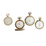 Two pocket watches, a stop watch and a pocket barometer