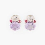 A pair of Kiki Classic amethyst and rose quartz earrings, by Kiki McDonough