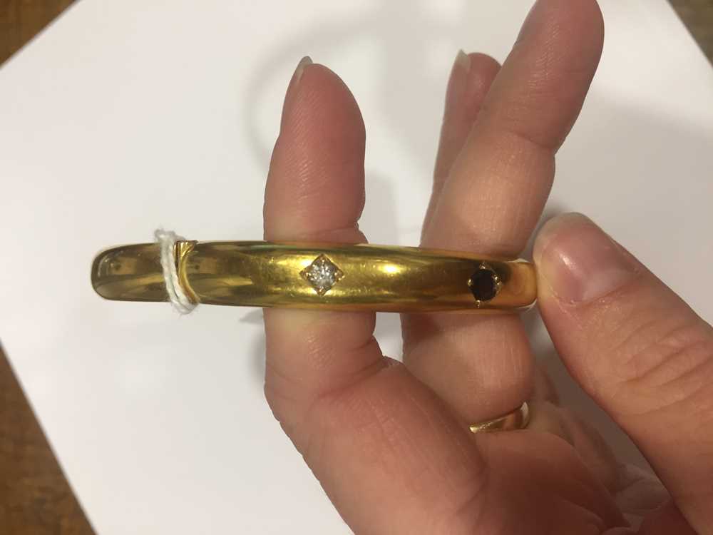 A Victorian 15ct gold sapphire and diamond bangle - Image 3 of 10