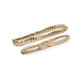 Two 9ct gold flattened curb link chains