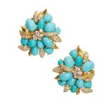 A pair of turquoise and diamond earrings, by Julius Cohen