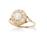 A pearl and diamond set cluster ring