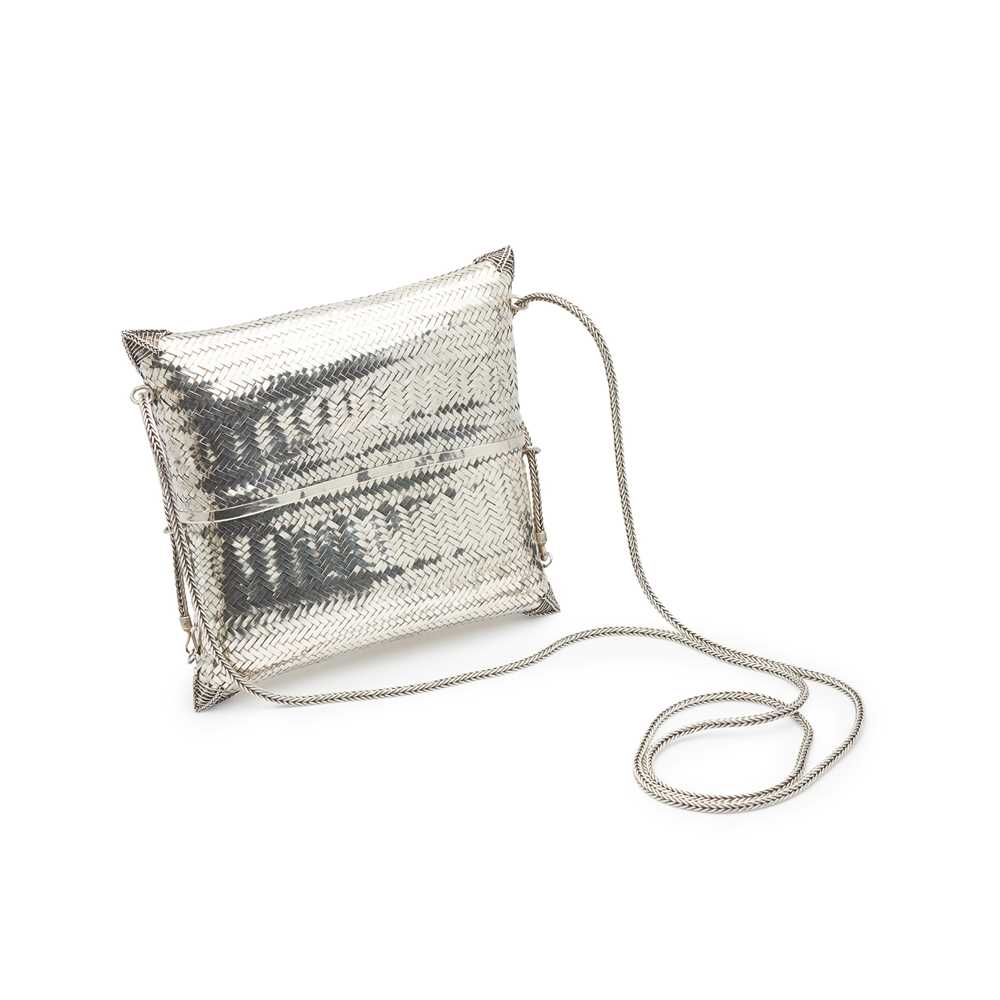 A woven silver shoulder bag