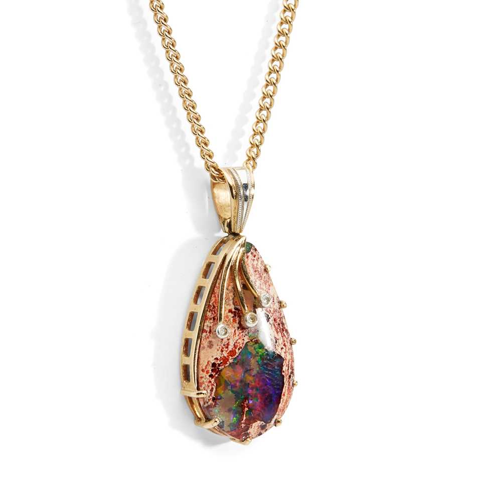 A boulder opal and diamond pendant - Image 2 of 7