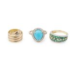 Three gem-set rings