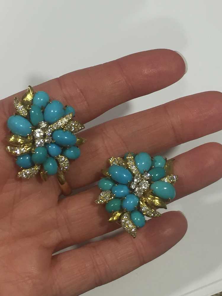 A pair of turquoise and diamond earrings, by Julius Cohen - Image 5 of 8