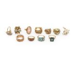 A collection of eleven gold and gem-set rings