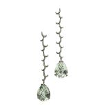 A pair of prasiolite and diamond pendent earrings