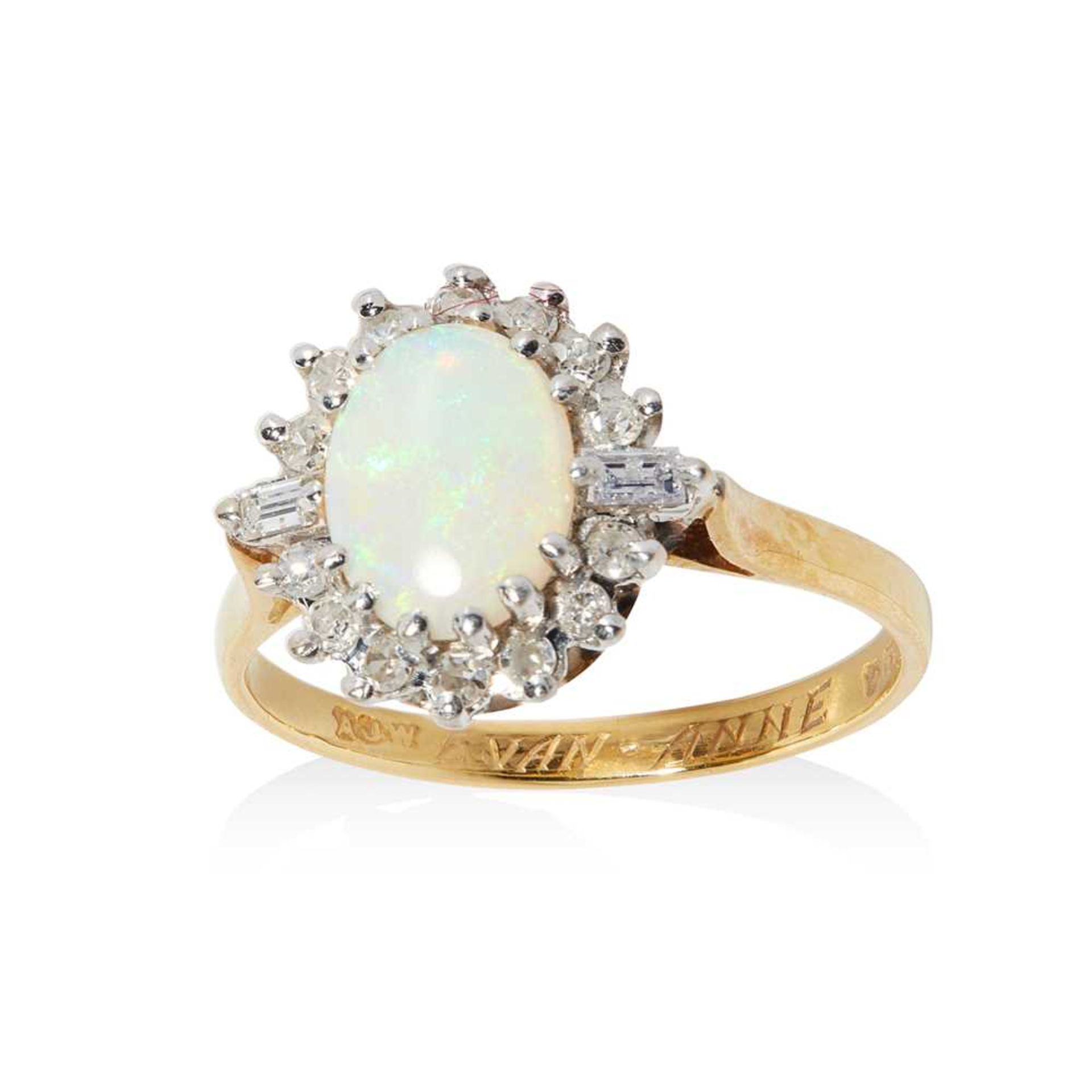 An opal and diamond cluster ring