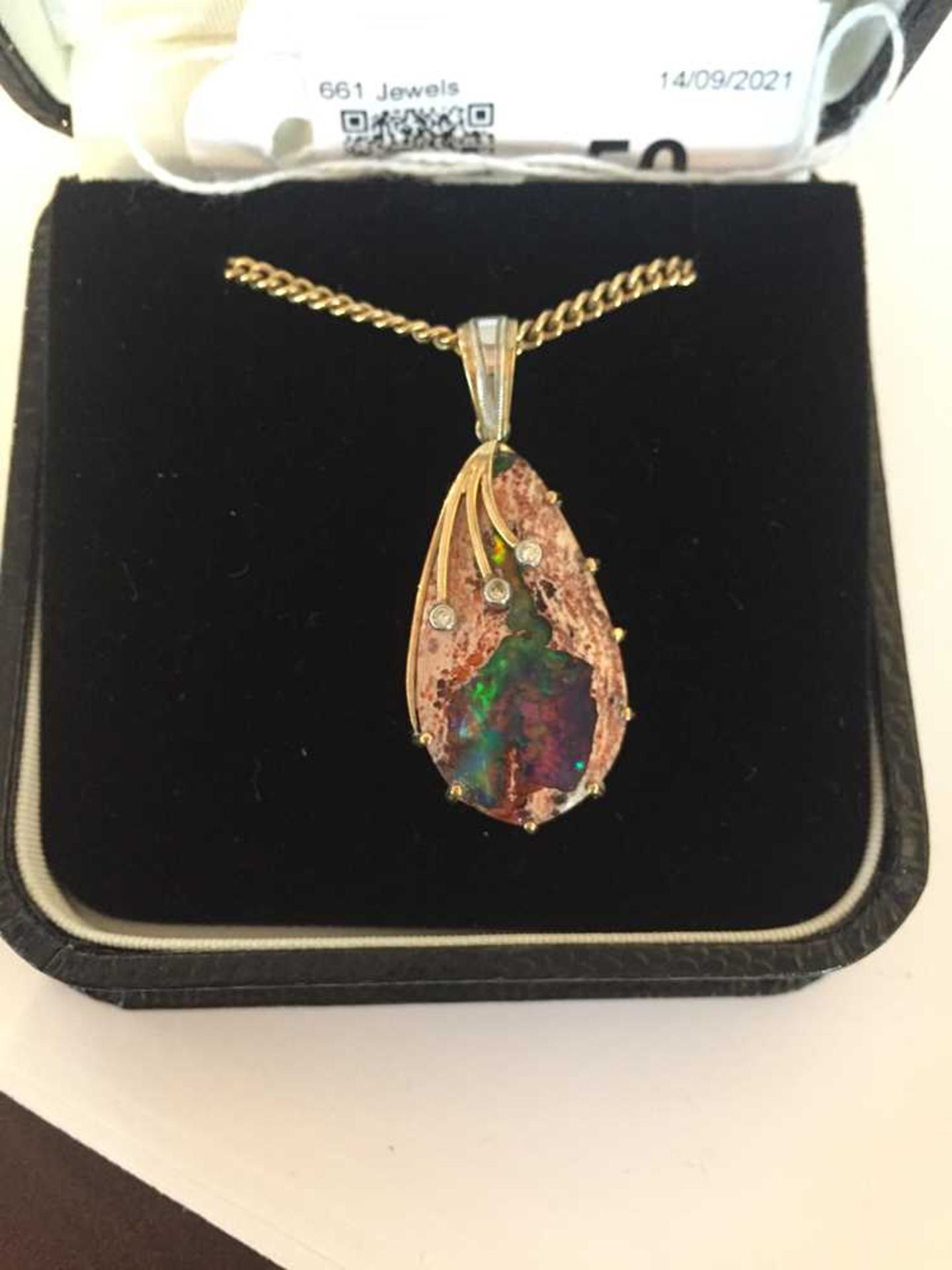 A boulder opal and diamond pendant - Image 6 of 7