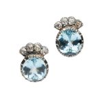 A pair of aquamarine and diamond earrings