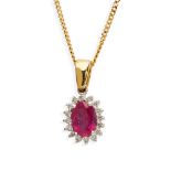 A pink sapphire and diamond pendant necklace