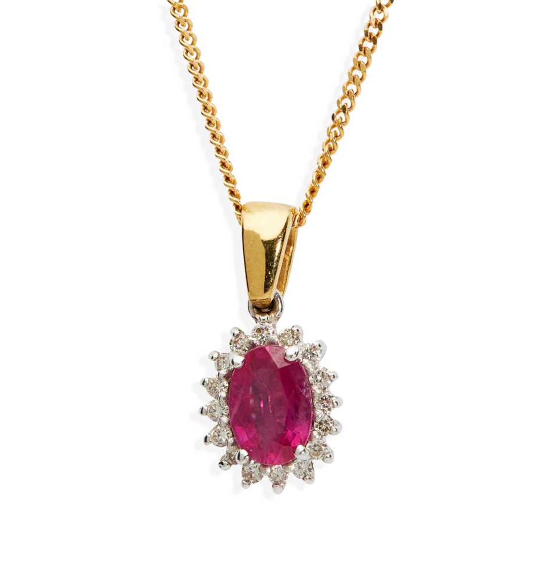 A pink sapphire and diamond pendant necklace