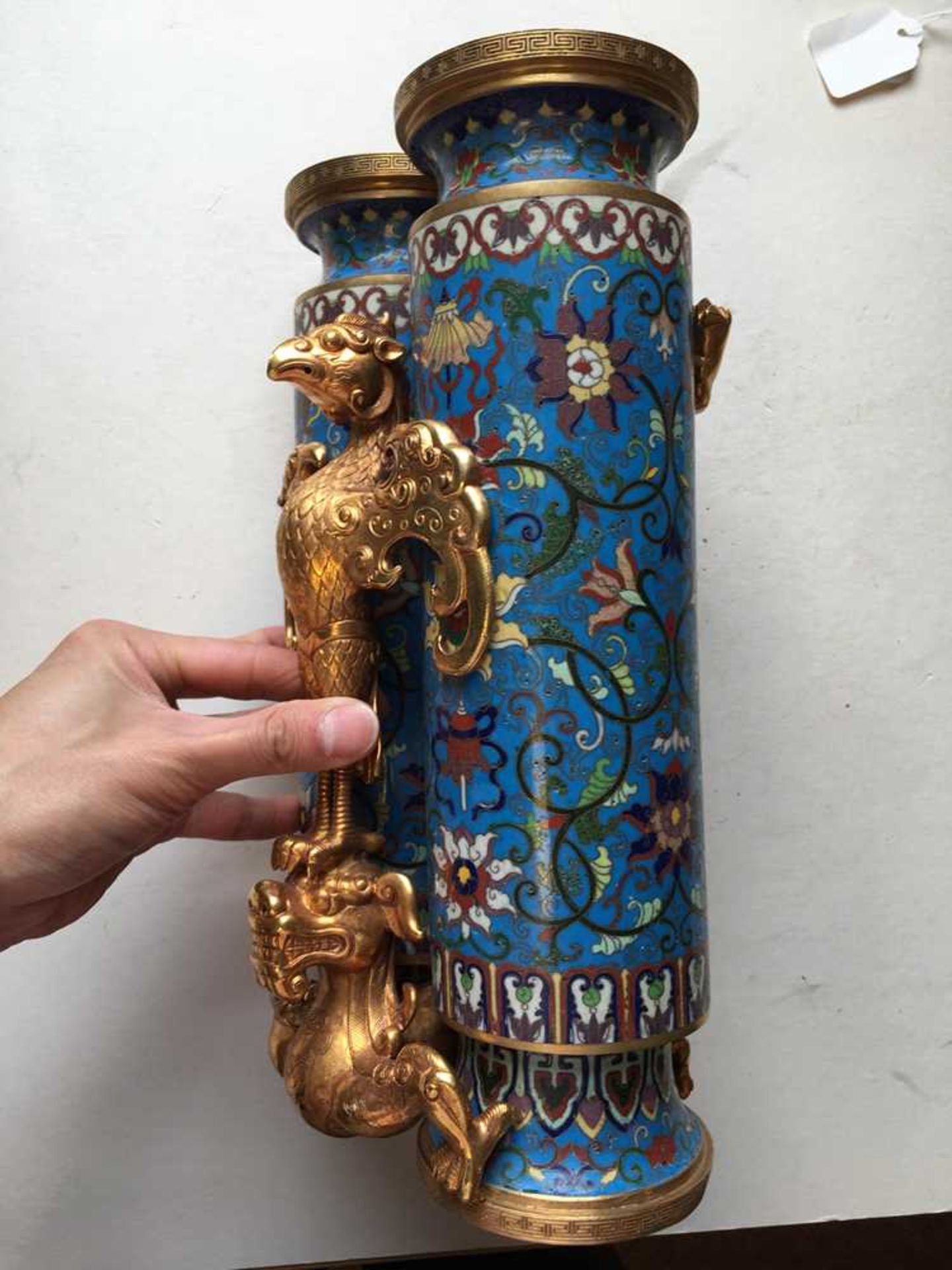 GILT-BRONZE CLOISONNÉ ENAMEL CHAMPION VASE 20TH CENTURY - Image 10 of 15