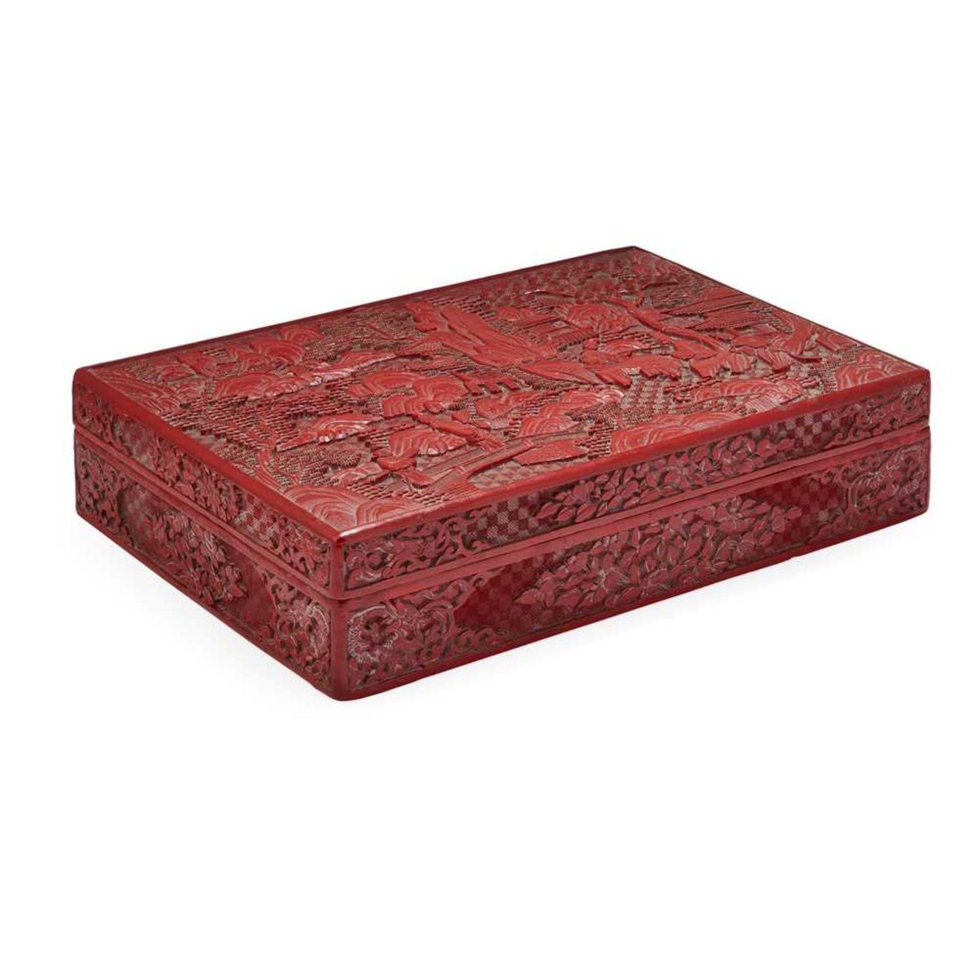 CARVED CINNABAR LACQUER RECTANGULAR BOX AND COVER QING DYNASTY, 19TH CENTURY