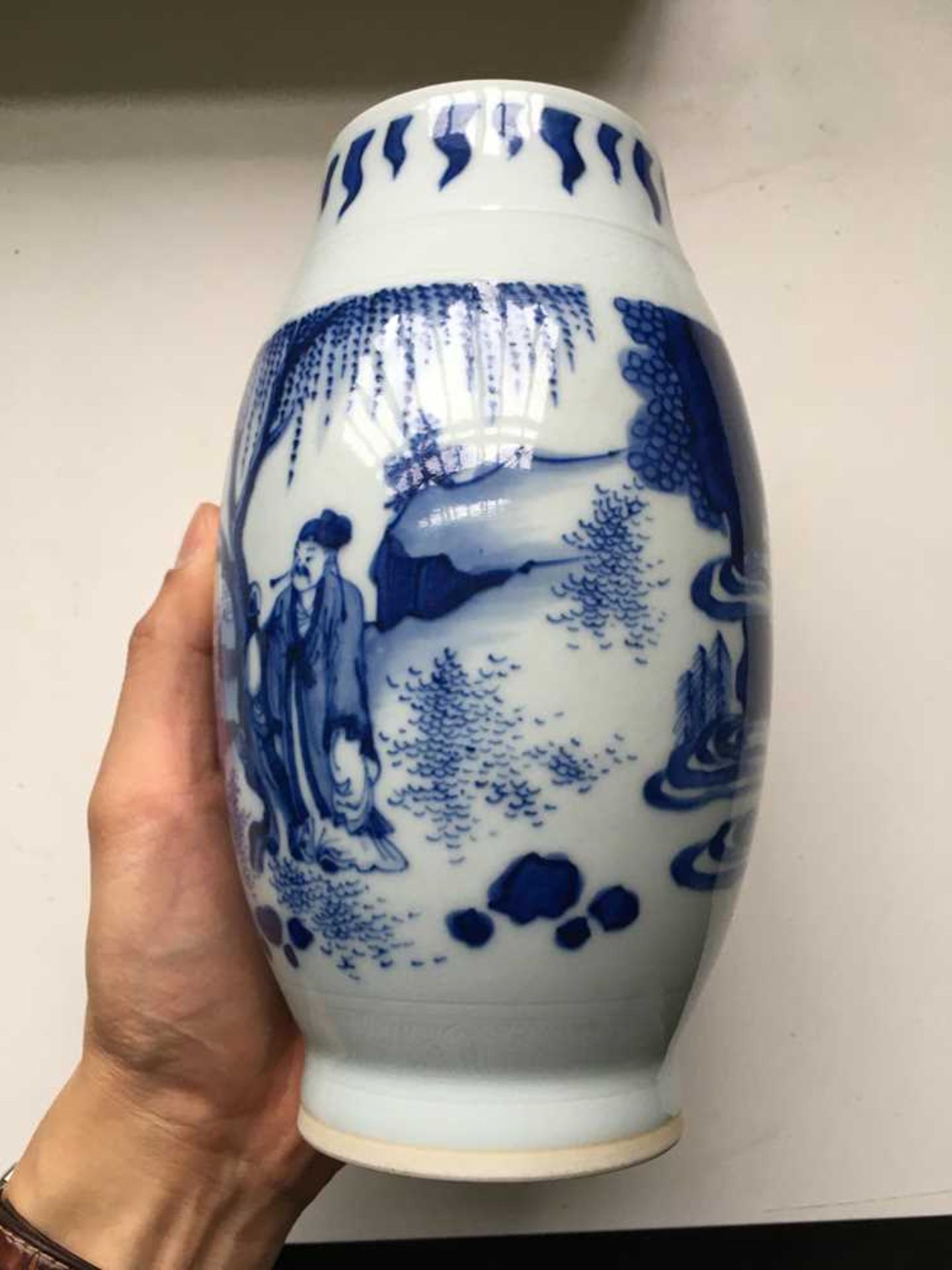 BLUE AND WHITE BALUSTER VASE TRANSITIONAL STYLE - Image 9 of 15