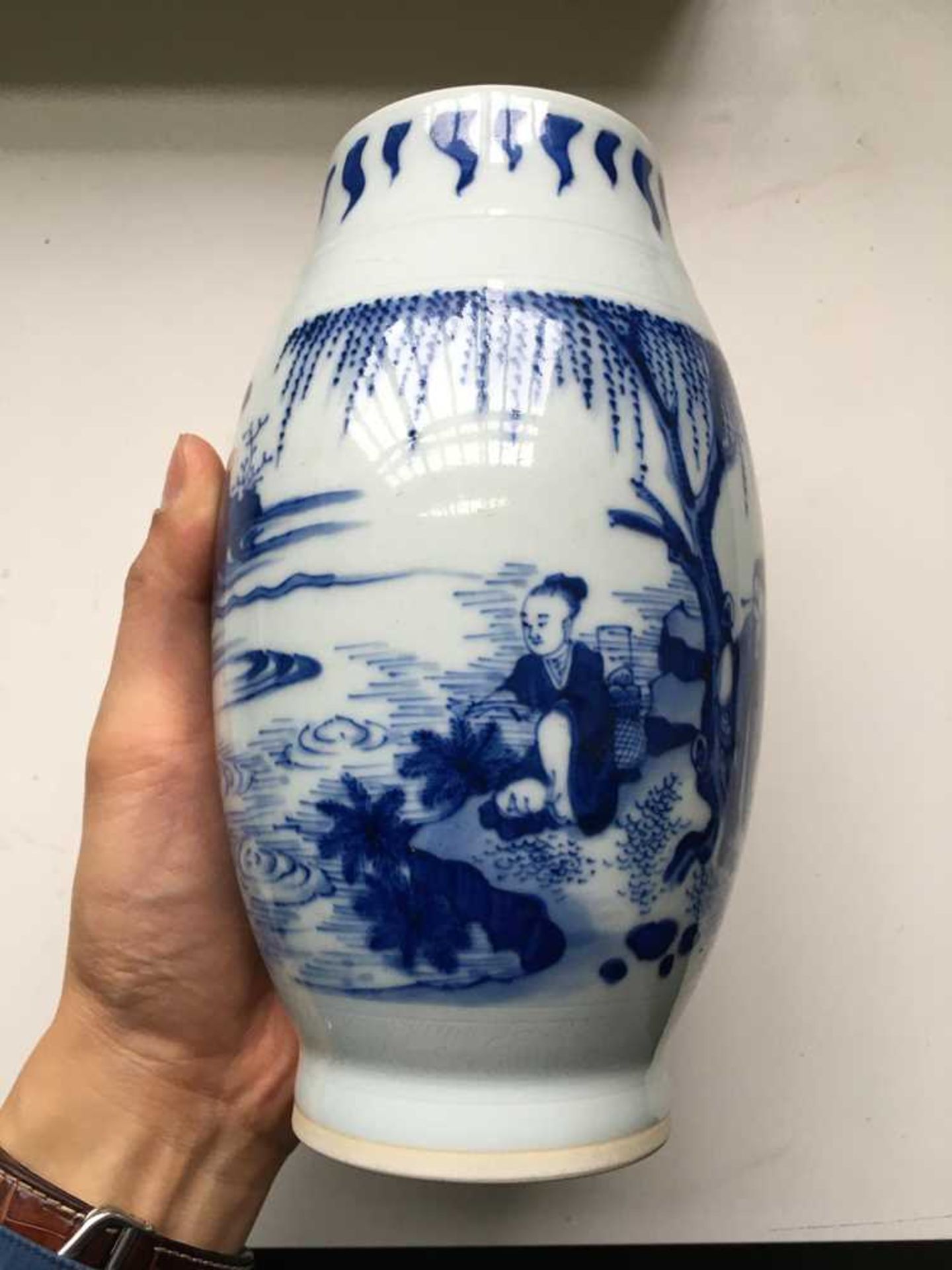 BLUE AND WHITE BALUSTER VASE TRANSITIONAL STYLE - Image 10 of 15