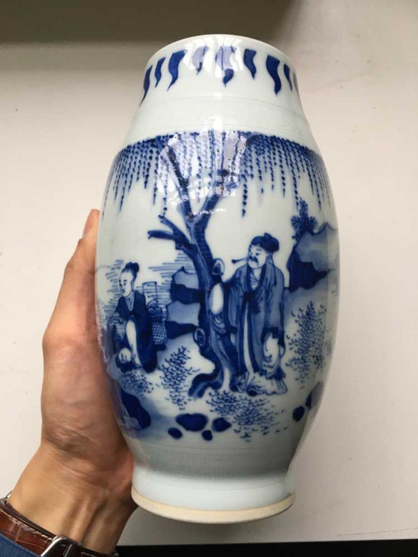 BLUE AND WHITE BALUSTER VASE TRANSITIONAL STYLE - Image 8 of 15