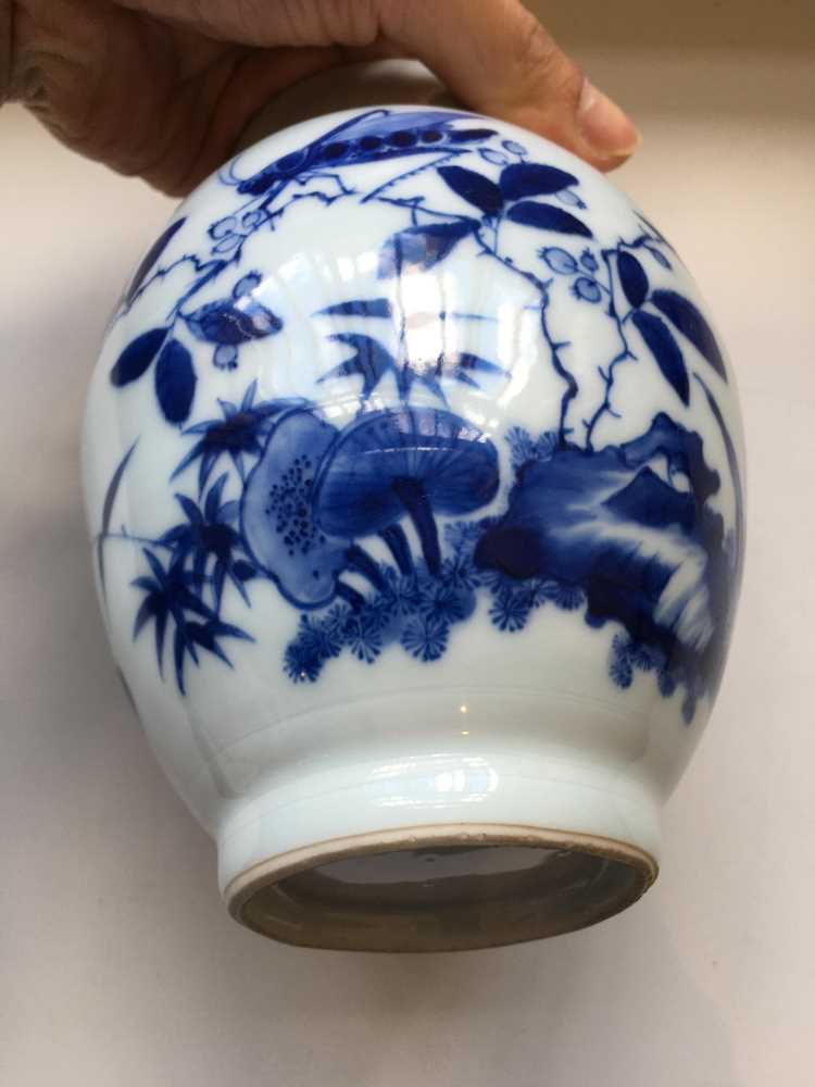 BLUE AND WHITE 'CRICKET AND LILY' JAR - Image 13 of 18