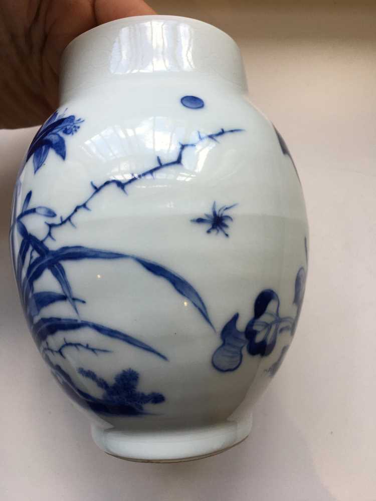 BLUE AND WHITE 'CRICKET AND LILY' JAR - Image 7 of 18