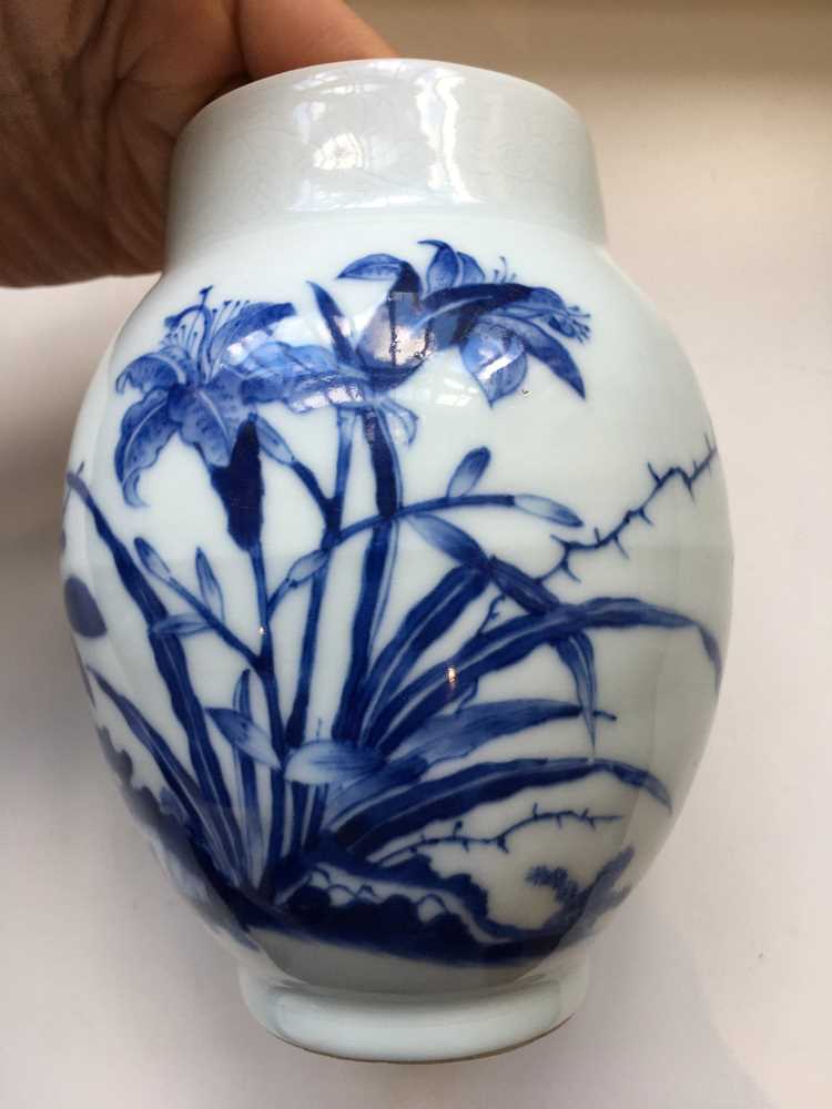 BLUE AND WHITE 'CRICKET AND LILY' JAR - Image 6 of 18