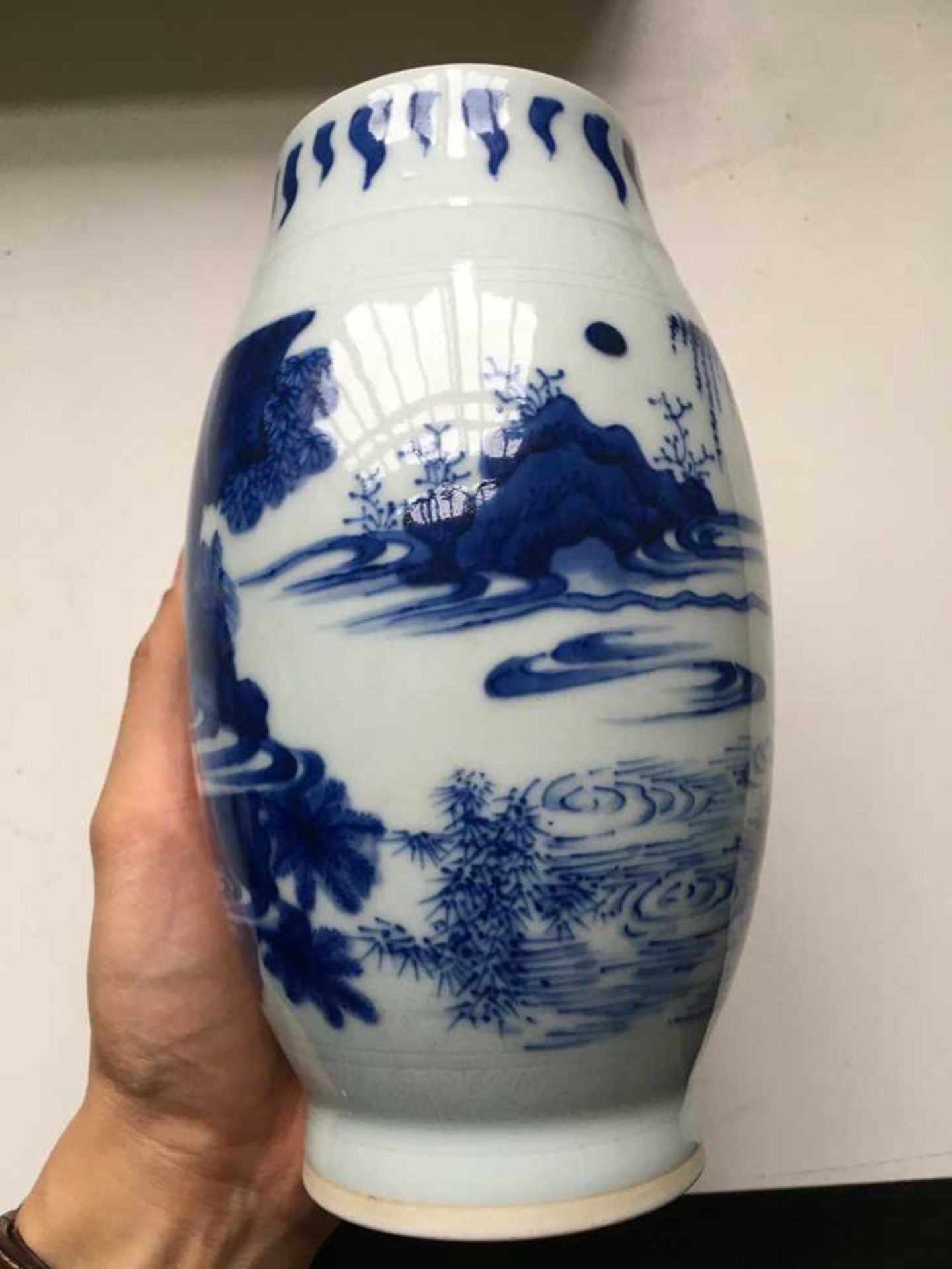 BLUE AND WHITE BALUSTER VASE TRANSITIONAL STYLE - Image 5 of 15