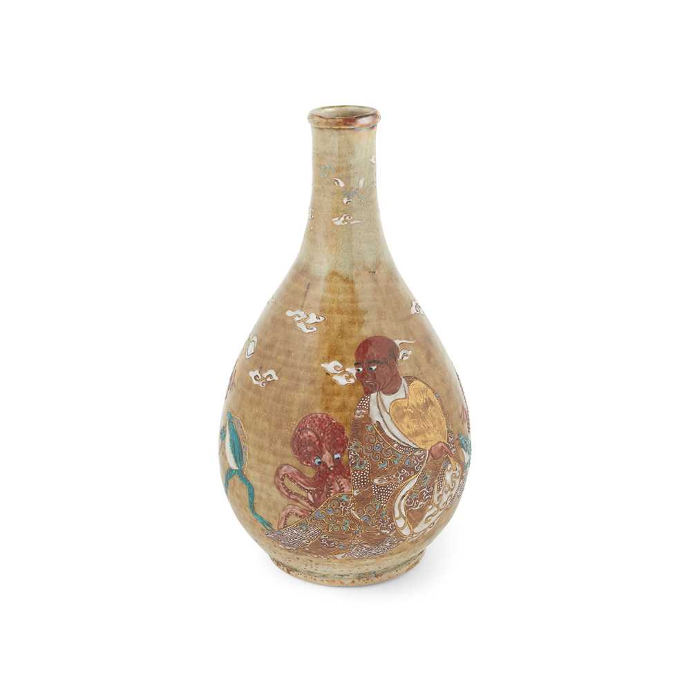 CELADON-GLAZED SLIP-DECORATED BOTTLE VASE SETOYAKI STYLE, 20TH CENTURY