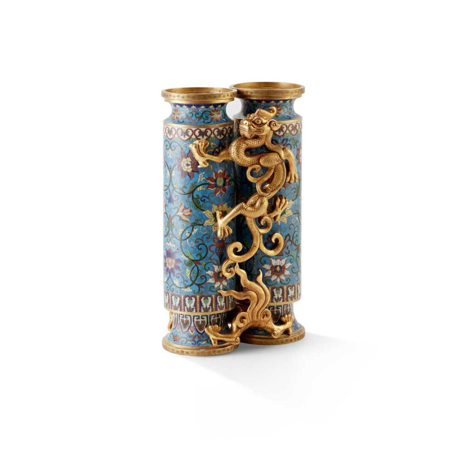 GILT-BRONZE CLOISONNÉ ENAMEL CHAMPION VASE 20TH CENTURY