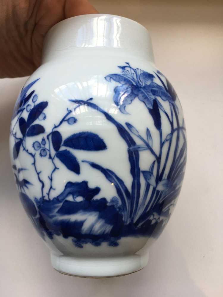 BLUE AND WHITE 'CRICKET AND LILY' JAR - Image 8 of 18