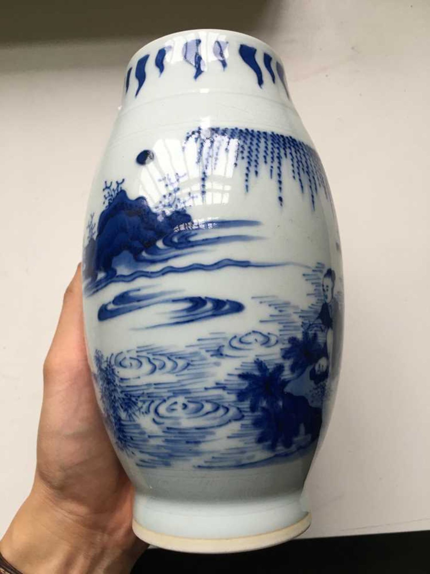 BLUE AND WHITE BALUSTER VASE TRANSITIONAL STYLE - Image 4 of 15