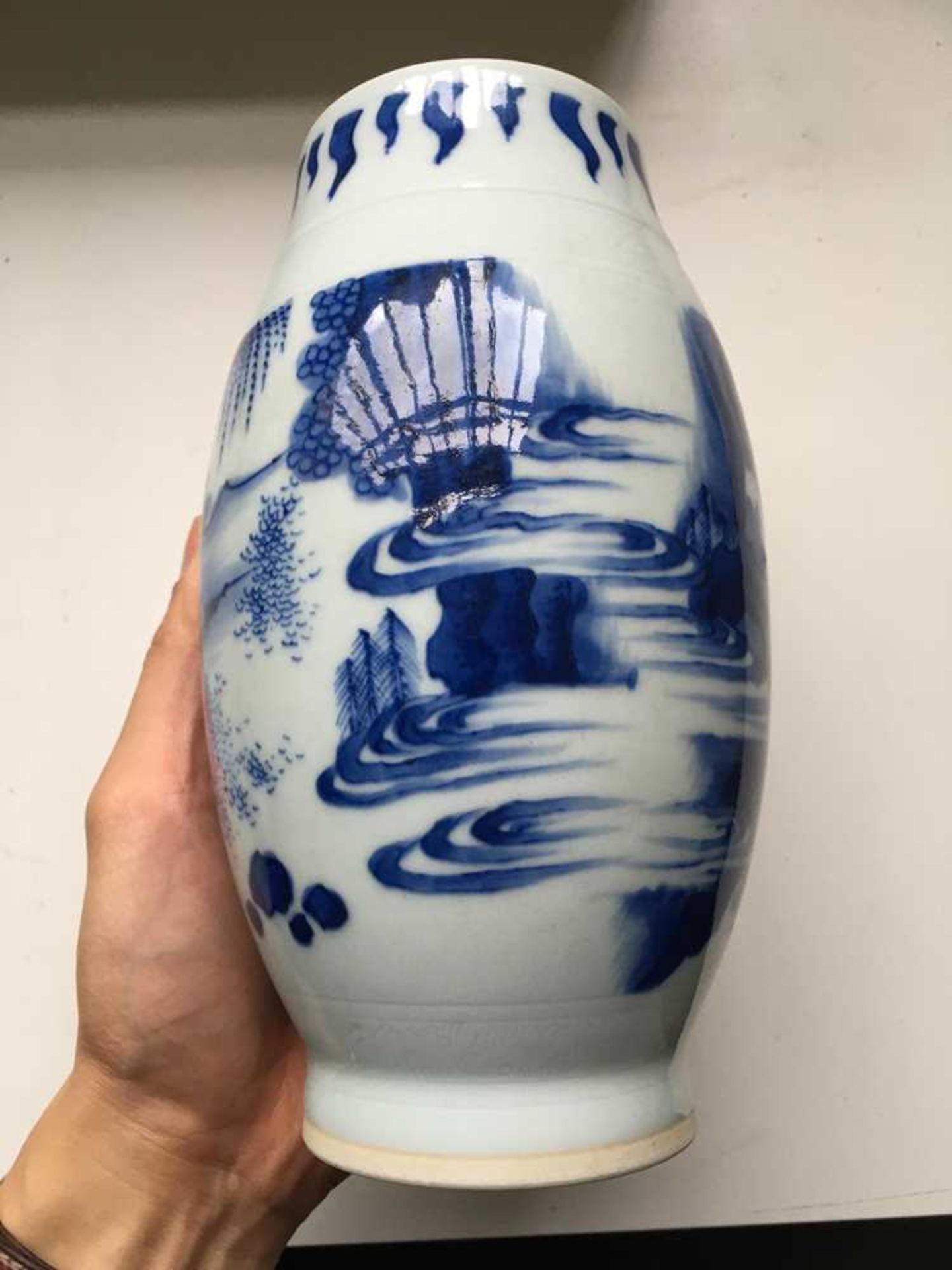 BLUE AND WHITE BALUSTER VASE TRANSITIONAL STYLE - Image 6 of 15