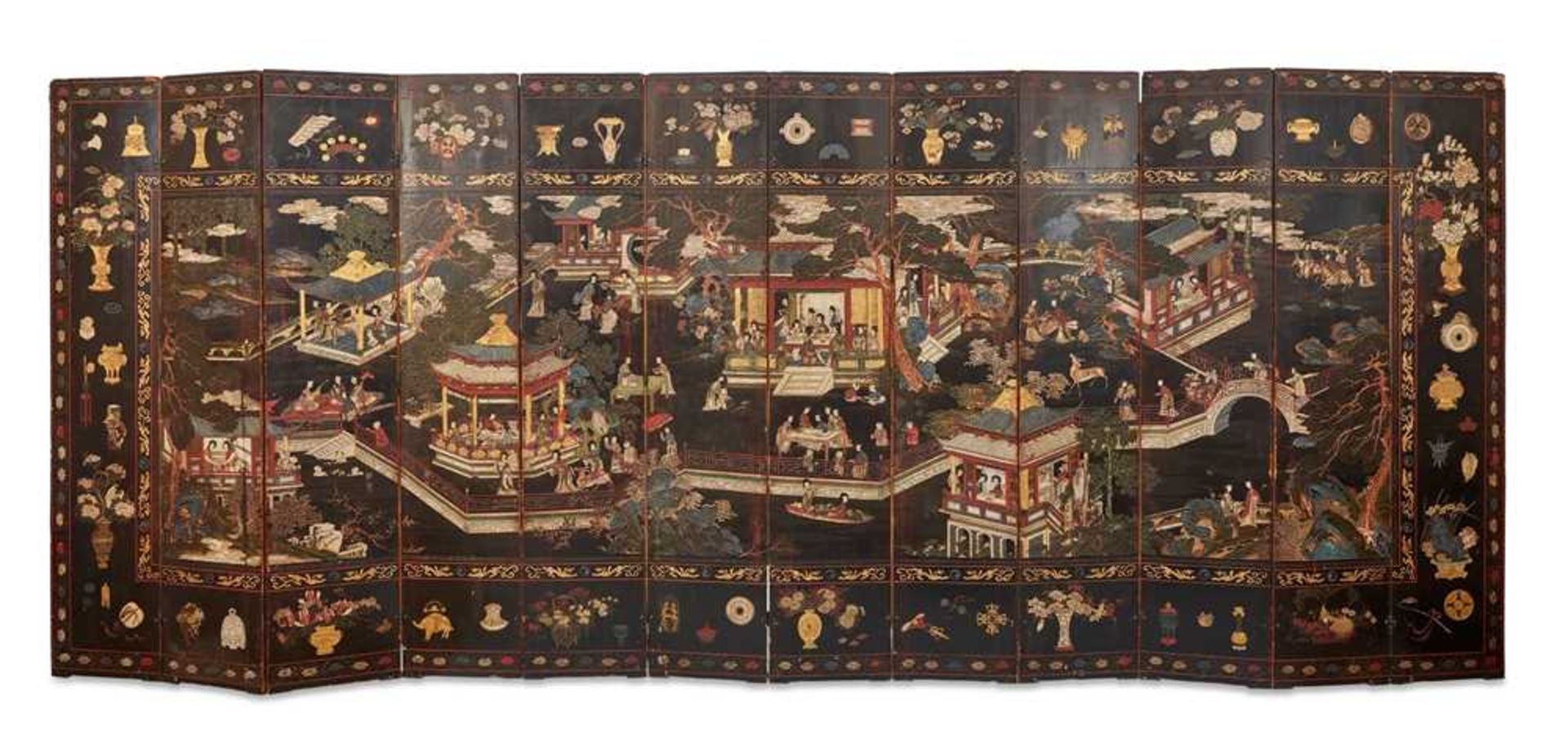 A CHINESE COROMANDEL BLACK LACQUER TWELVE-PANEL SCREEN QING DYNASTY, 18TH CENTURY