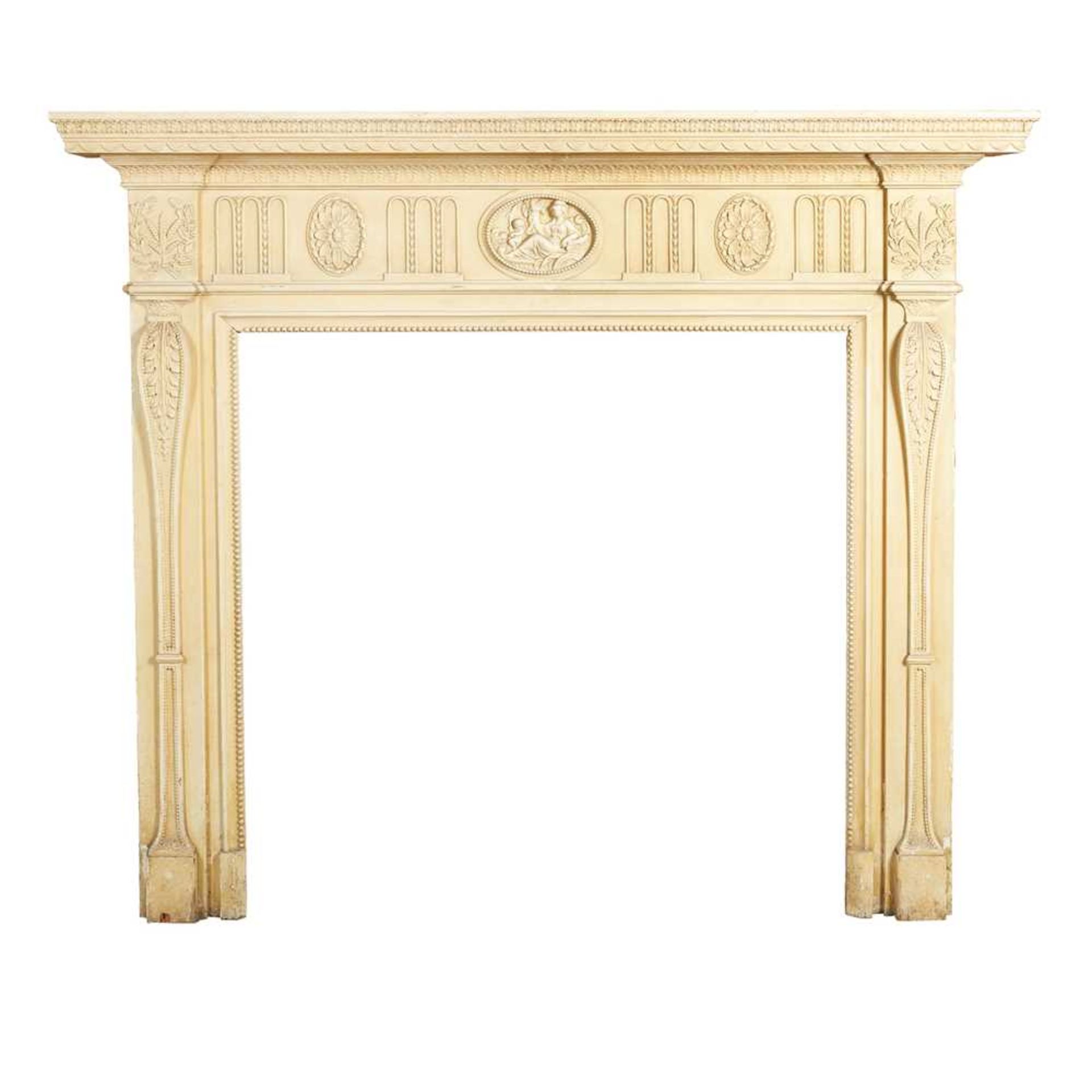 A LATE GEORGIAN PAINTED PINE AND GESSO FIRE SURROUND EARLY 19TH CENTURY