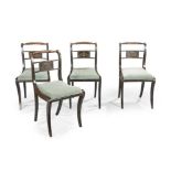 A SET OF FOUR REGENCY EBONISED AND BRASS MOUNTED CHAIRS EARLY 19TH CENTURY