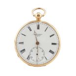 AN 18CT GOLD CHASED OPEN FACE FOB WATCH JAMES MUIRHEAD, GLASGOW