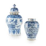 A DELFT WARE BLUE AND WHITE BALUSTER JAR AND COVER 18TH CENTURY