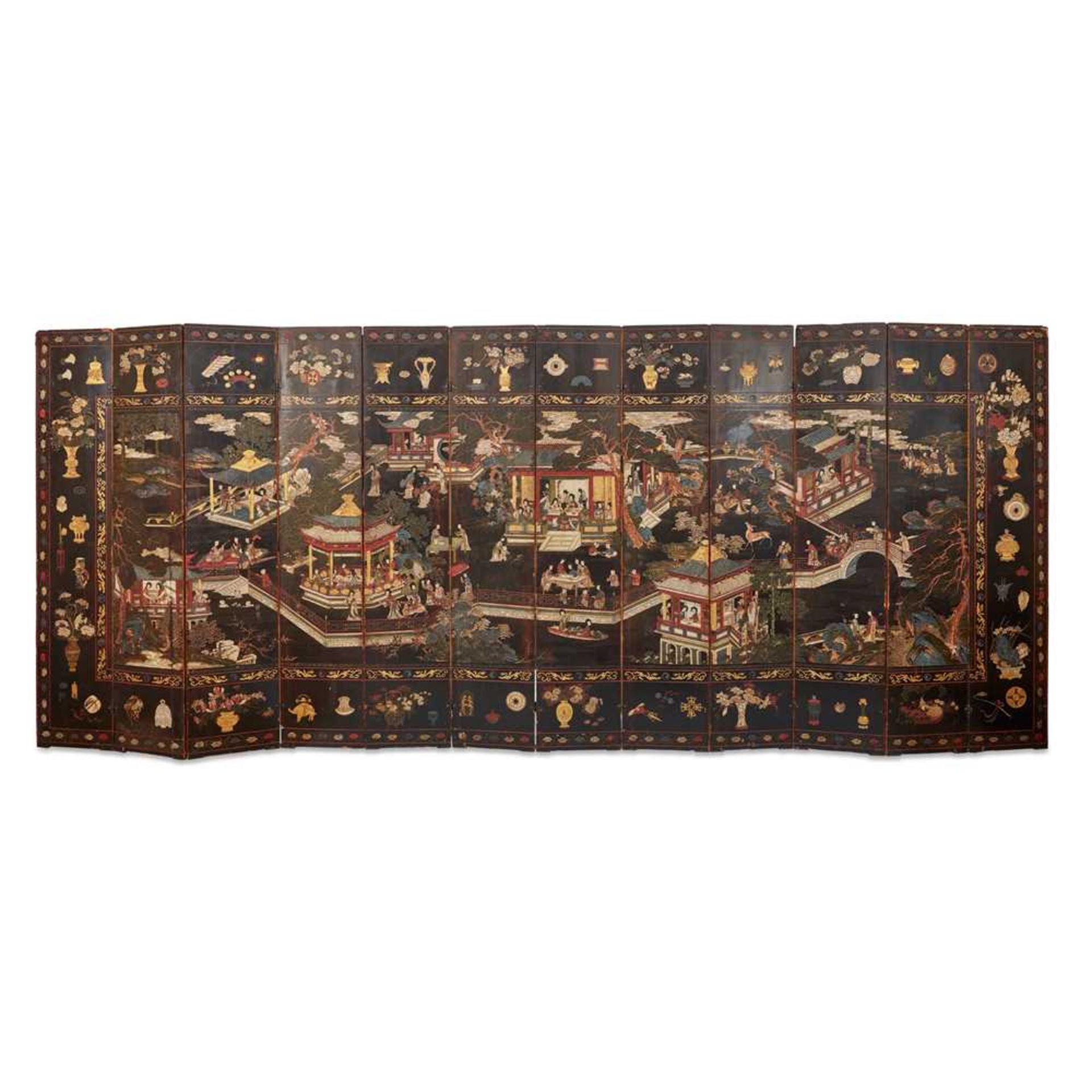 A CHINESE COROMANDEL BLACK LACQUER TWELVE-PANEL SCREEN QING DYNASTY, 18TH CENTURY - Image 3 of 72
