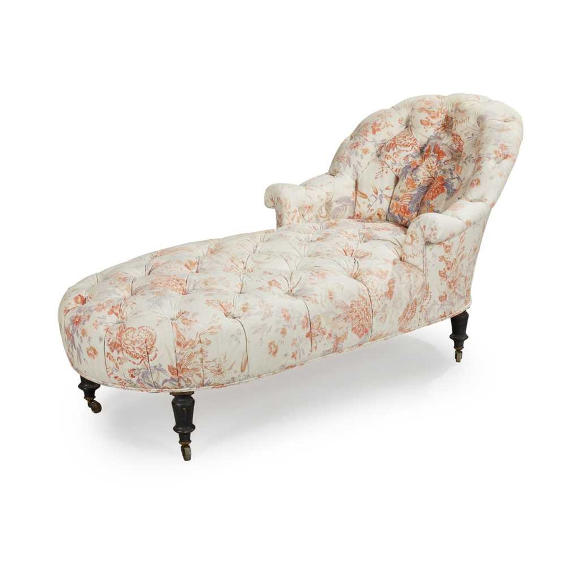 A VICTORIAN BUTTON UPHOLSTERED CHAISE LONGUE MID 19TH CENTURY
