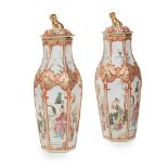 A PAIR OF CHINESE FAMILLE ROSE PORCELAIN HEXAGONAL COVERED VASES QING DYNASTY, LATE 18TH/19TH CENTUR