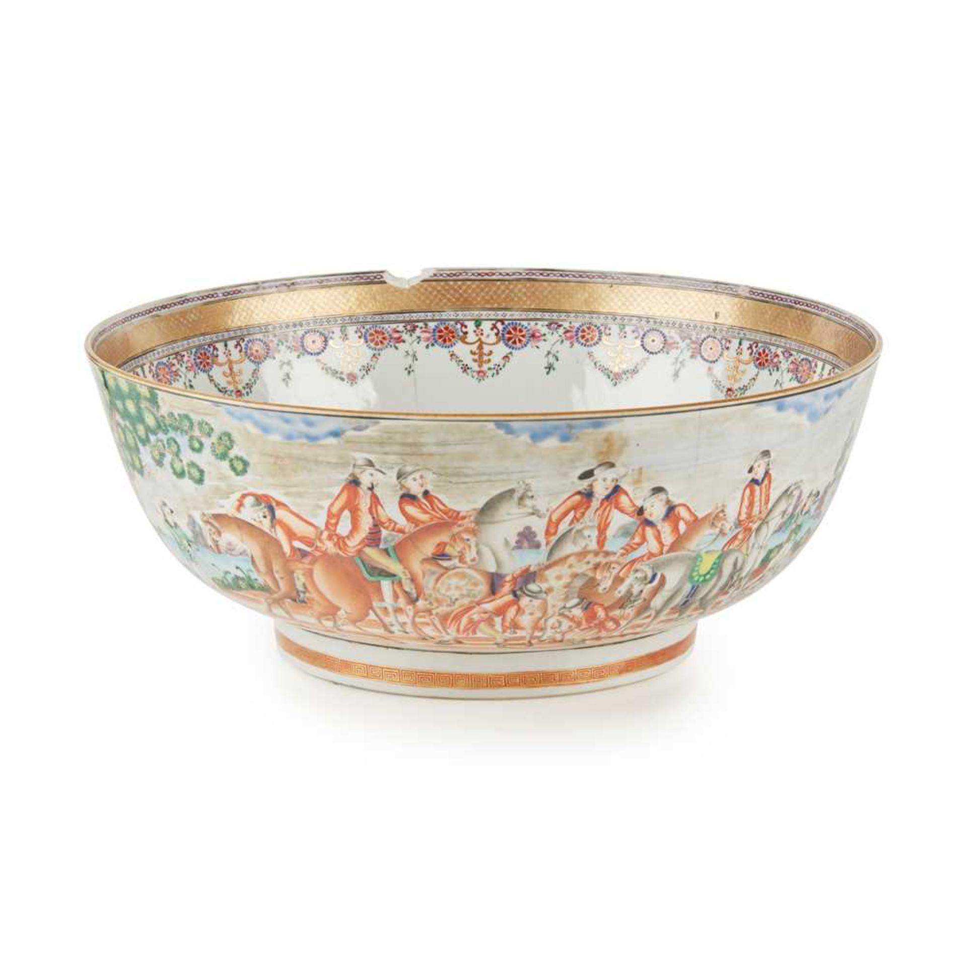 A CHINESE EXPORT EUROPEAN SUBJECT PORCELAIN PUNCH BOWL QING DYNASTY, 18TH CENTURY