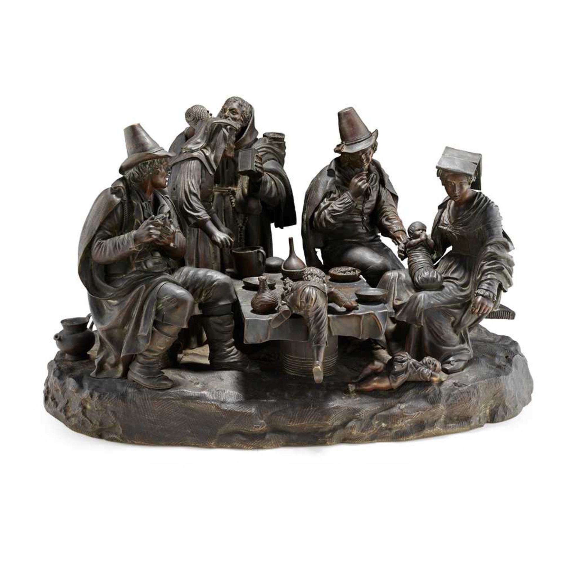 A LARGE CONTINENTAL BRONZE GENRE SCENE FIGURE GROUP 19TH CENTURY