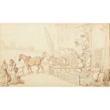 THOMAS ROWLANDSON (BRITISH 1756-1827) FIGURES AND HORSES OUTSIDE A MILL