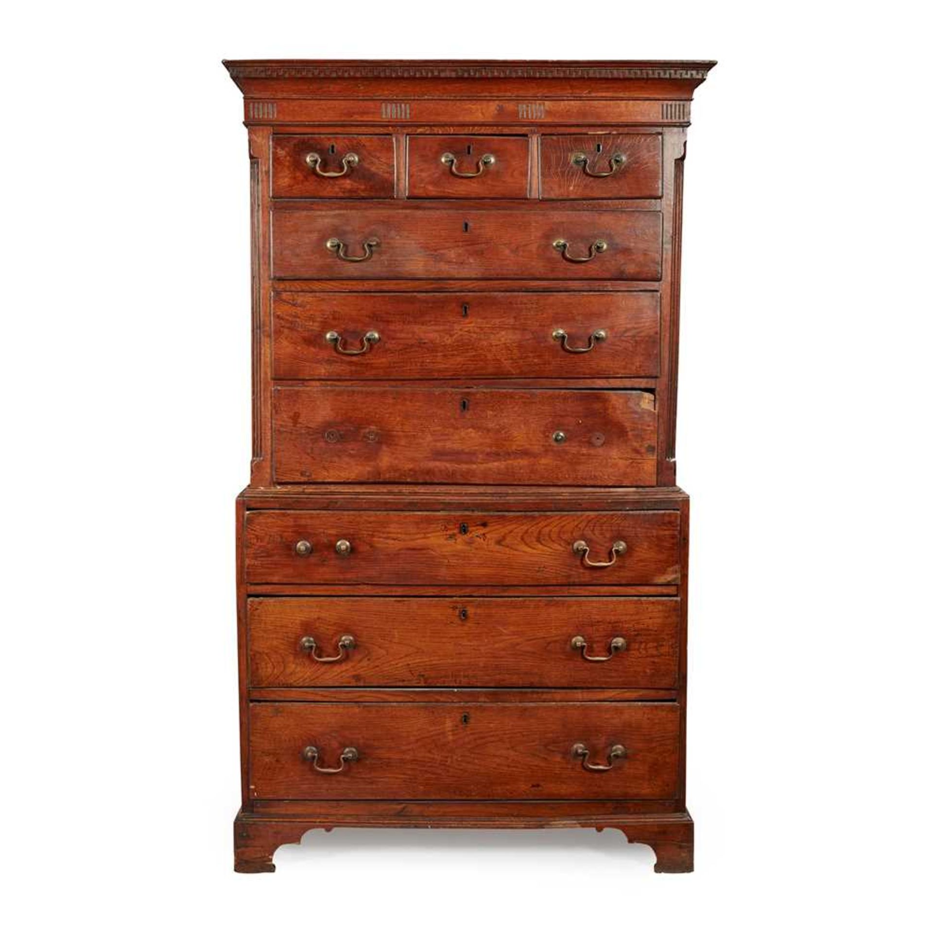 A GEORGE III OAK CHEST ON CHEST LATE 18TH CENTURY