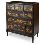 A GEORGIAN BLACK JAPANNED CHEST OF DRAWERS 18TH CENTURY