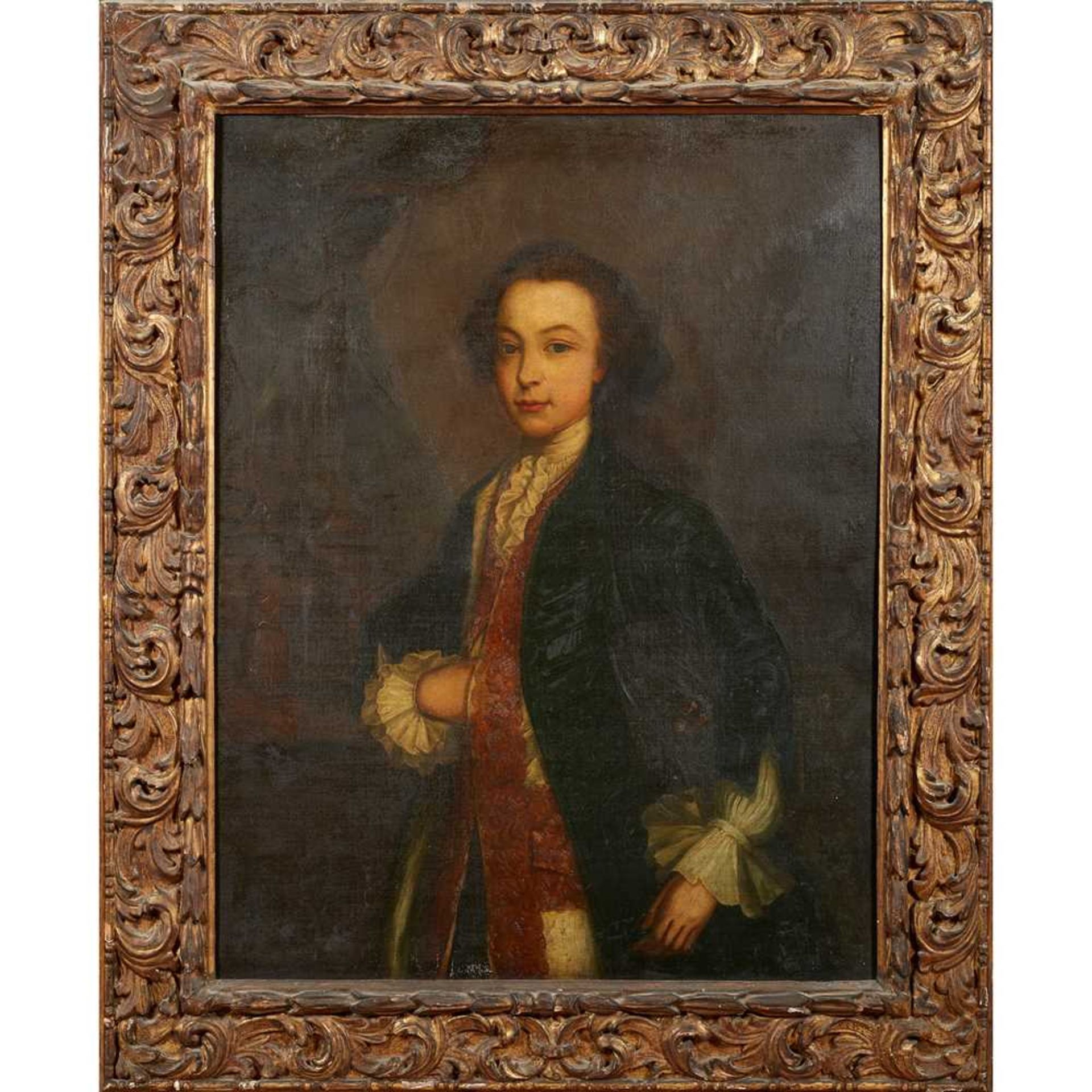 18TH CENTURY SCOTTISH SCHOOL THREE QUARTER LENGTH PORTRAIT OF A YOUNG MAN IN BLUE FROCK COAT - Image 2 of 8