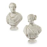 JAMES FILLANS (SCOTTISH 1808-1852) A PAIR OF WHITE MARBLE BUSTS OF JAMES AND JANE EWING OF STRATHLEV