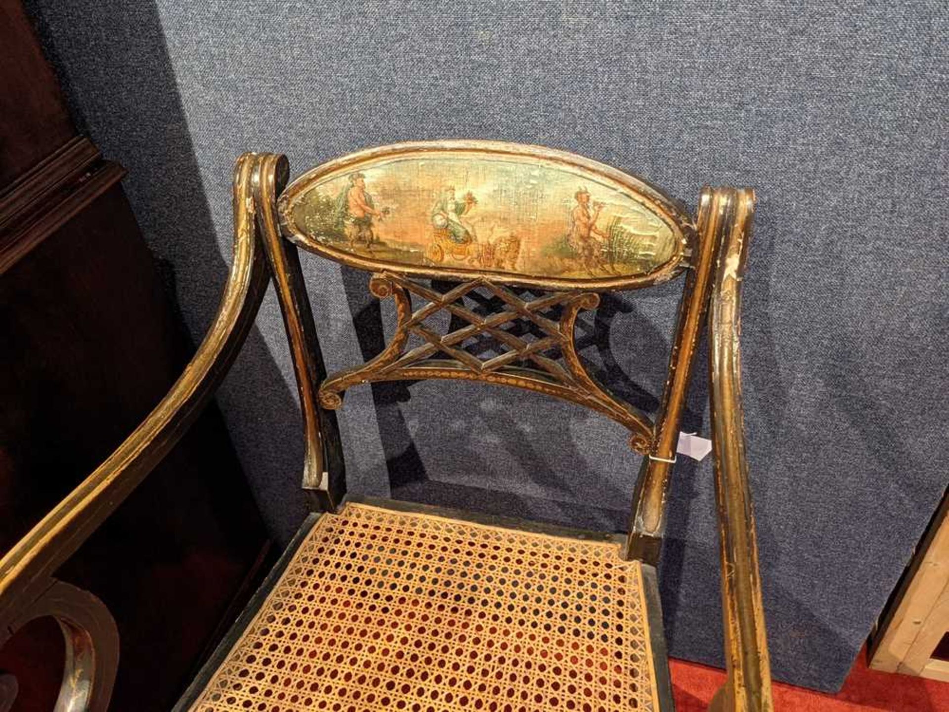 A PAIR OF EARLY REGENCY EBONISED, PAINTED AND GILT OPEN ARMCHAIRS EARLY 19TH CENTURY - Bild 9 aus 16