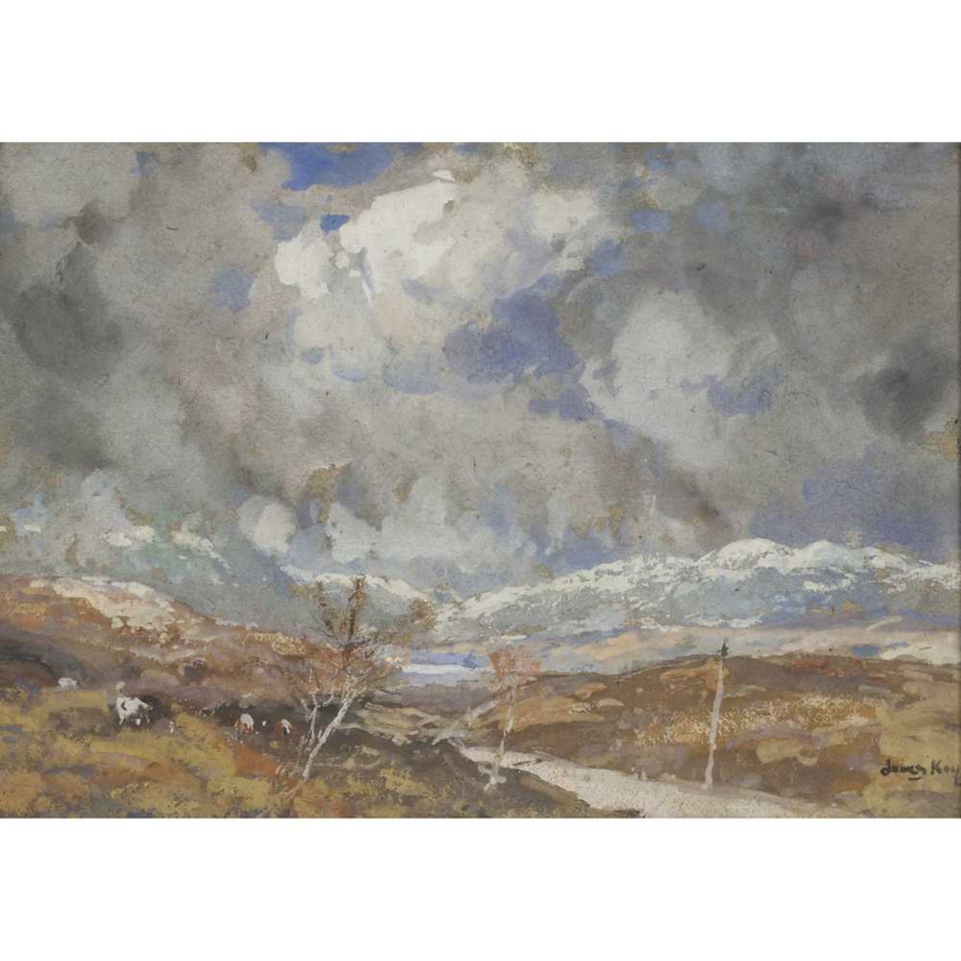 JAMES KAY R.S.A., R.S.W. (SCOTTISH 1858-1942) SNOW ON THE MOORS