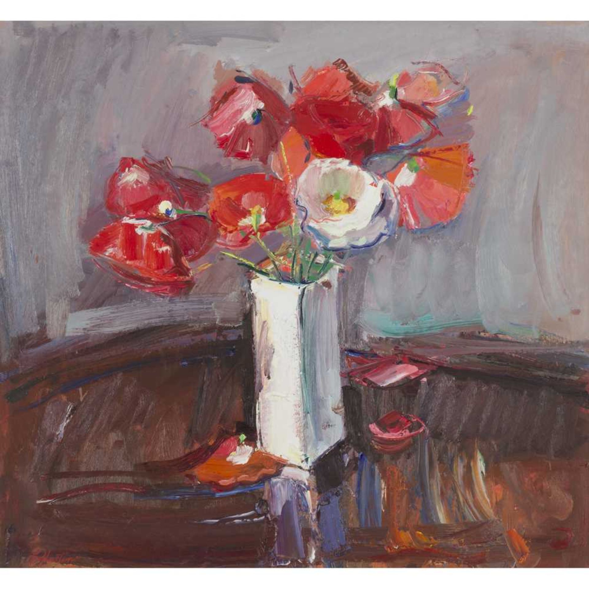 JAMES FULLARTON (SCOTTISH 1946-) STILL LIFE WITH POPPIES