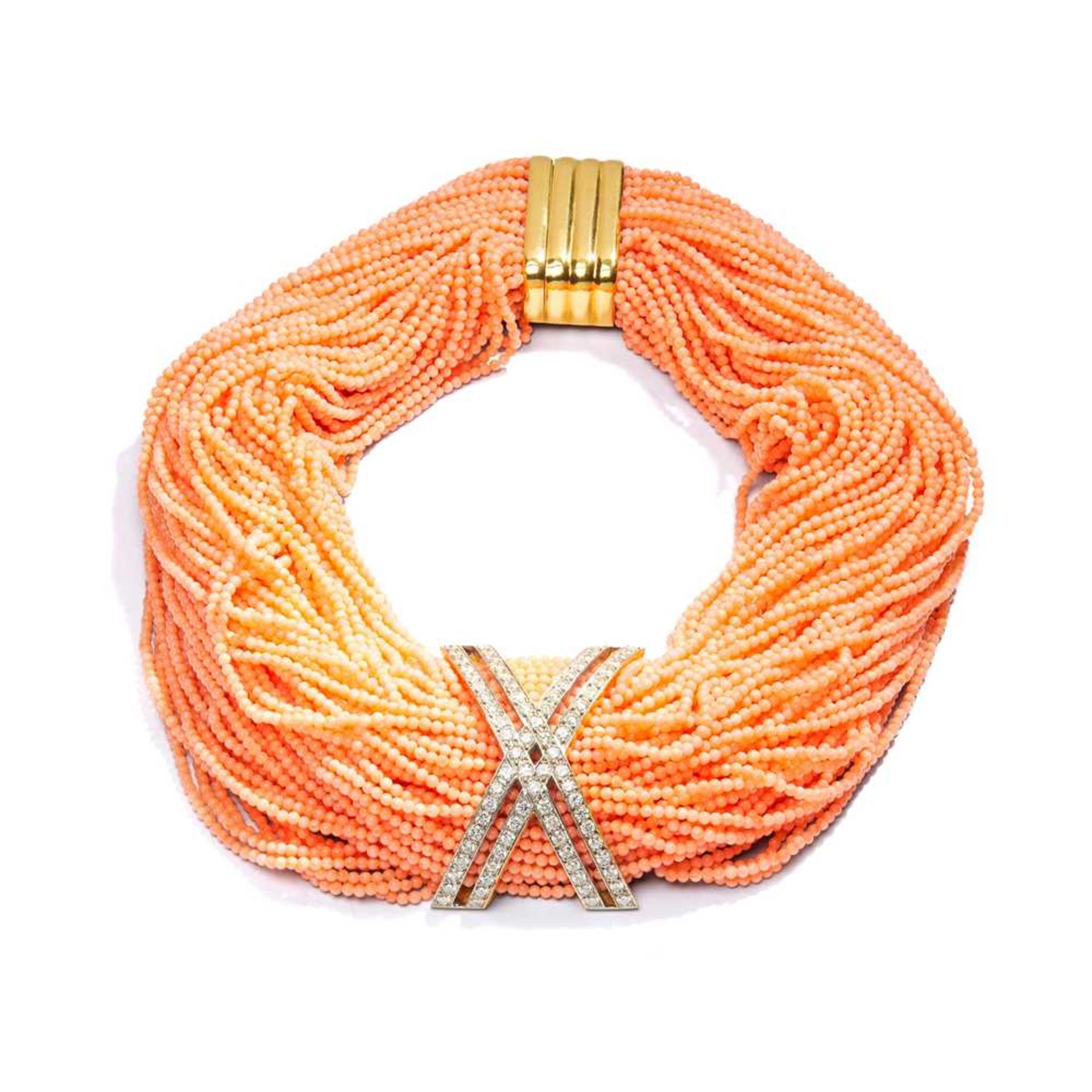 A coral and diamond-set necklace